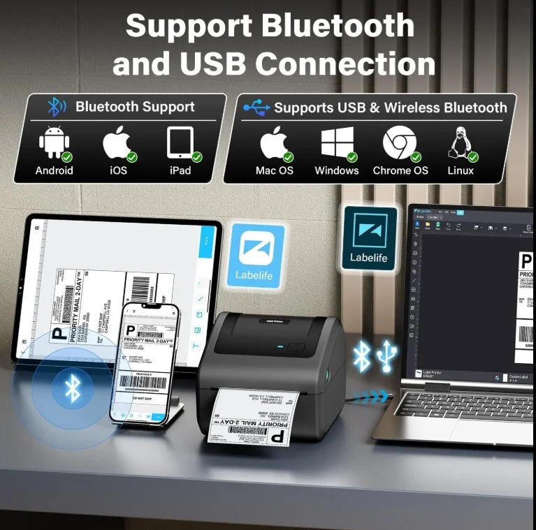 InkEdge Thermal Label Desktop Printer – Bluetooth Mobile Printing for Royal Mail, DPD, Evri, UPS Shipping Labels